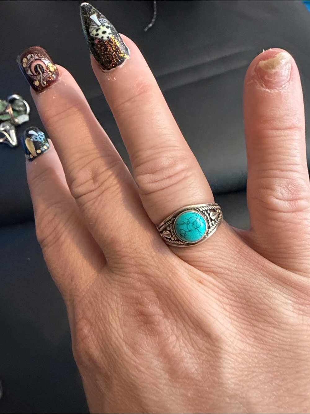 Turquoise Stone Silver Ring - Women's Jewelry